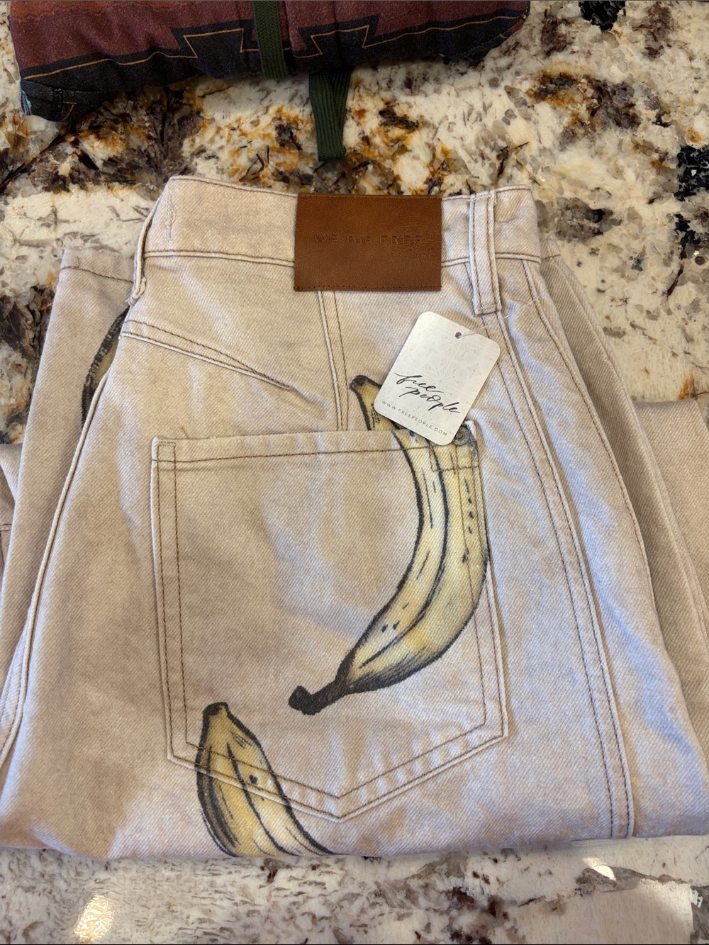 Free People Beige Straight Jeans with Banana Print